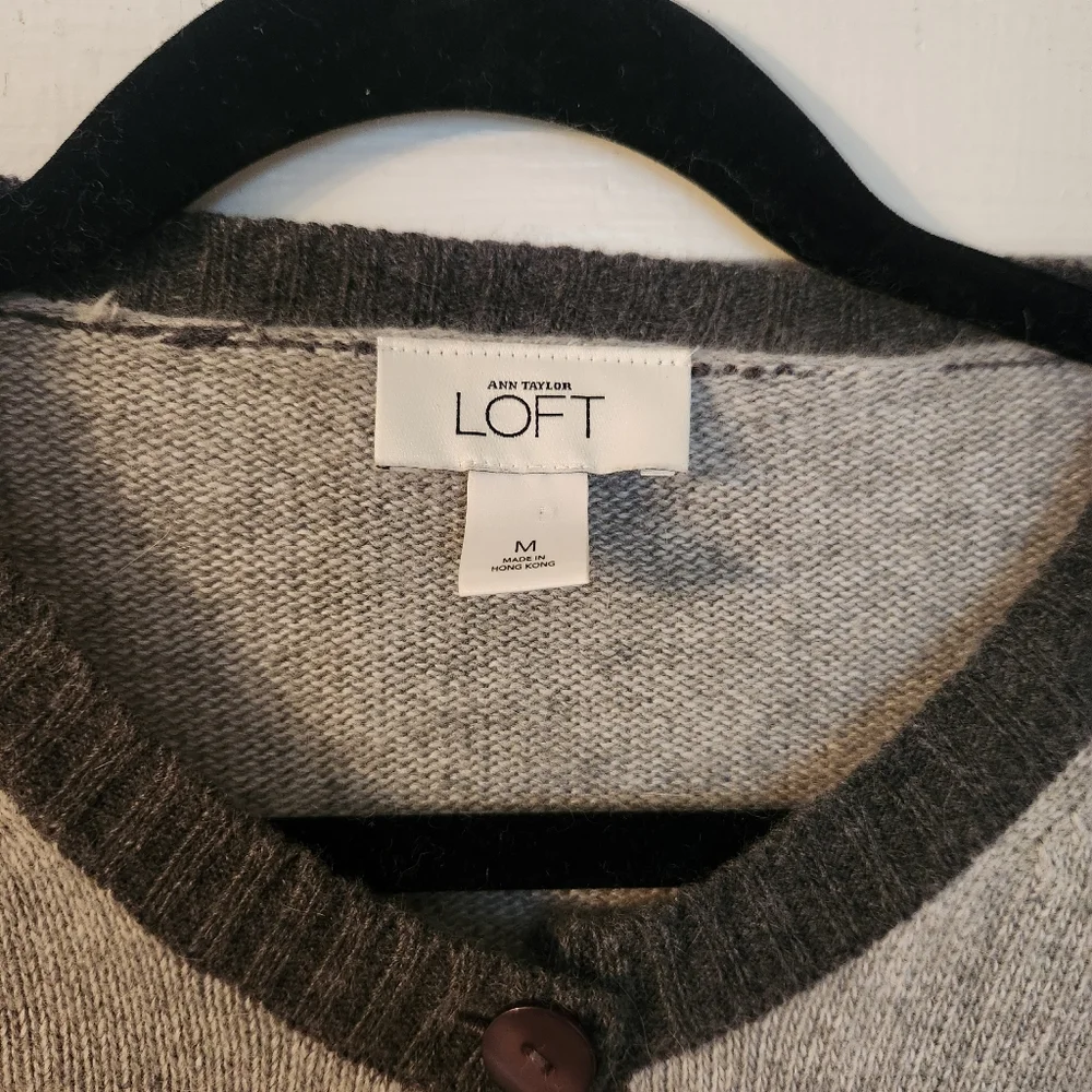 Ann Taylor LOFT Cardigan Sweater, Heathered Gray, Rabbit Hair Blend Sz Med EUC